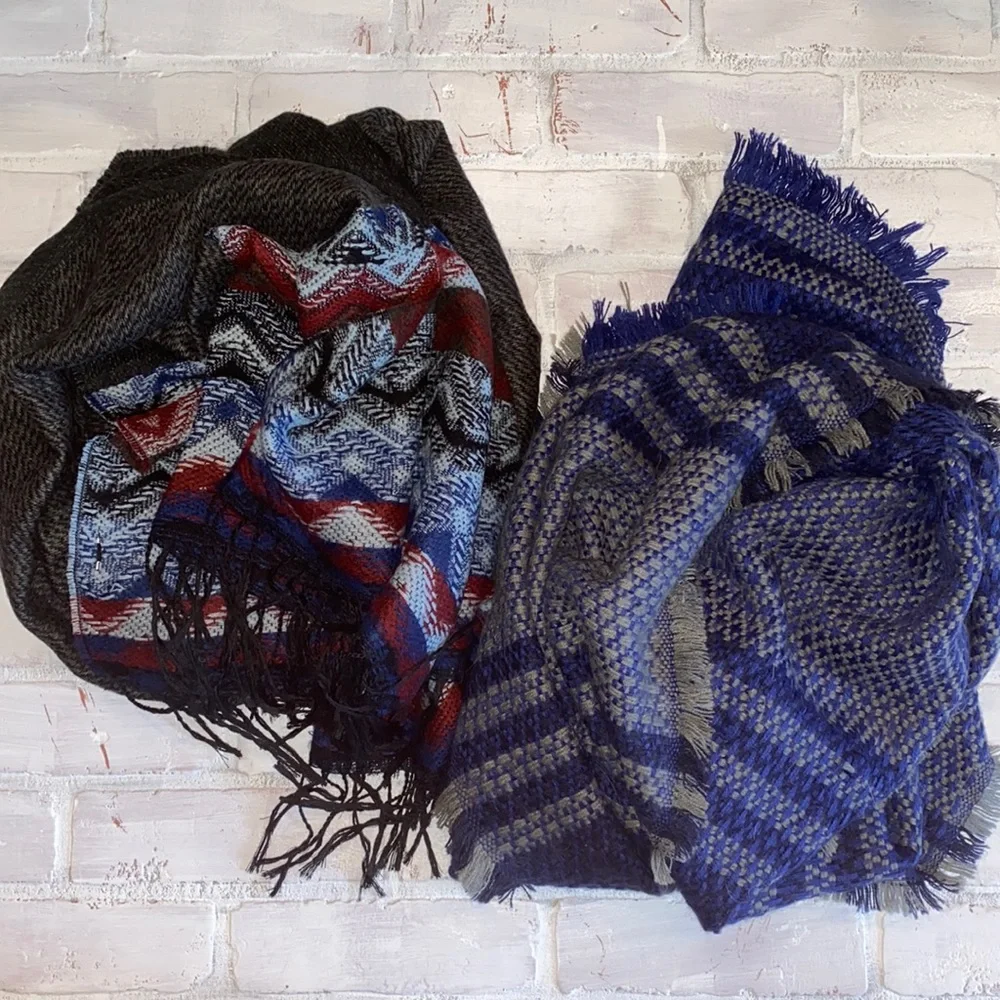 Blue gray Aztec tribal blanket scarf bundle!!
